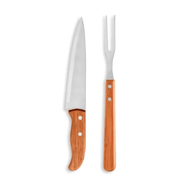 Kit De Garfo E Faca 7" Em Bambu Special Line - 2 Pçs KF-90403