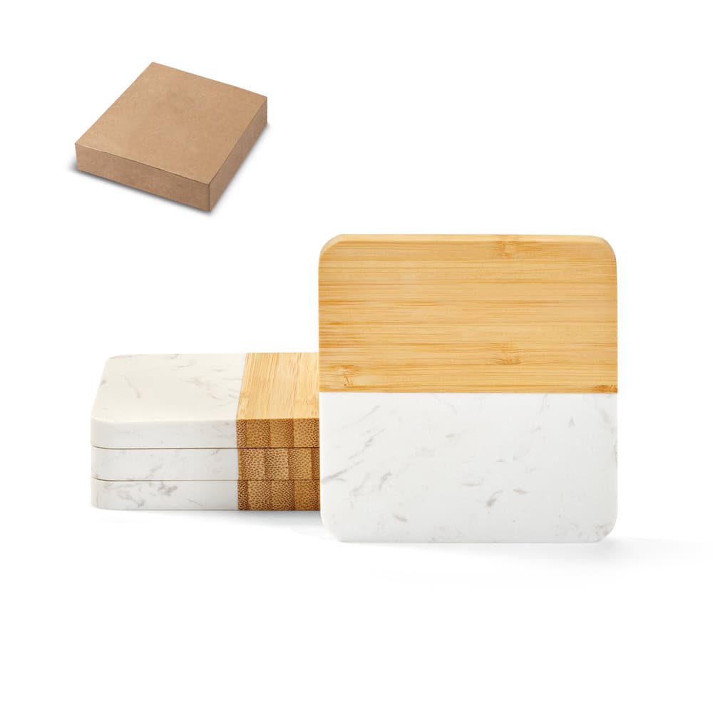 MARBOO CUP. Conjunto De 4 Porta Copos Em Mármore E Bambu 94338