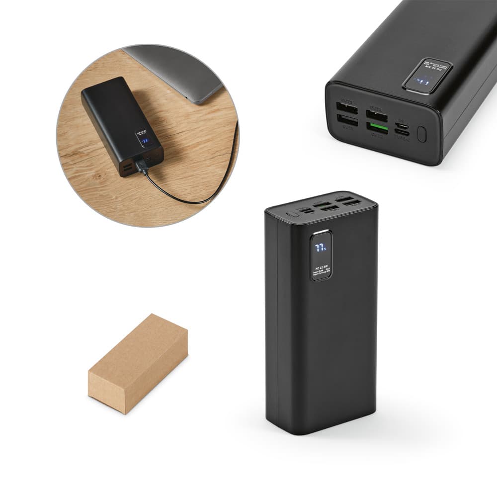 GURDON. Bateria Portátil Em ABS 100% Reciclado E Bateria Em Lítio 30'000 Mah 97170