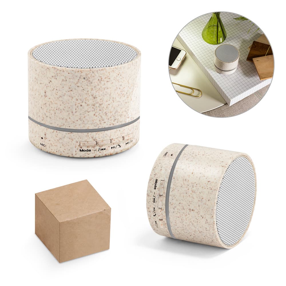 RE-LINEU. Caixa De Som Portátil Com Microfone, Em Fibra De Palha De Trigo E ABS 100% Reciclado 97930