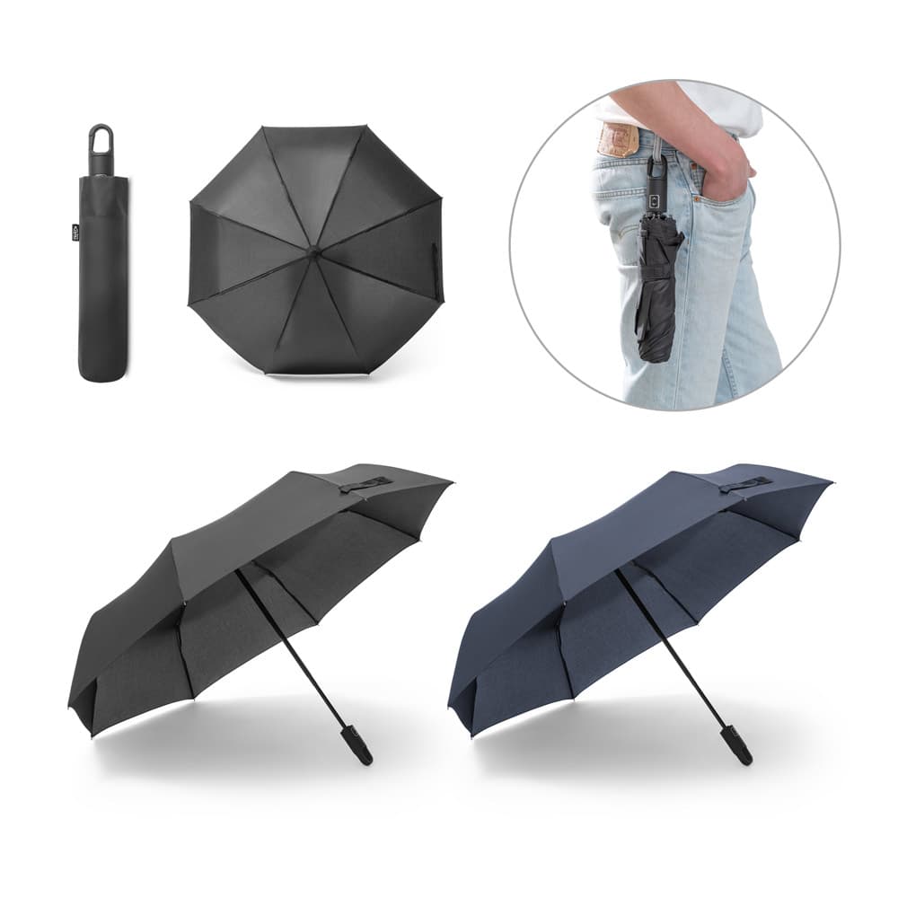 GUSTAVO. Guarda-Chuva Dobrável De 23'' Em 100% Poliéster Reciclado Pongee 190T (100% Rpet) Com Abertura E Fecho Automático 99095