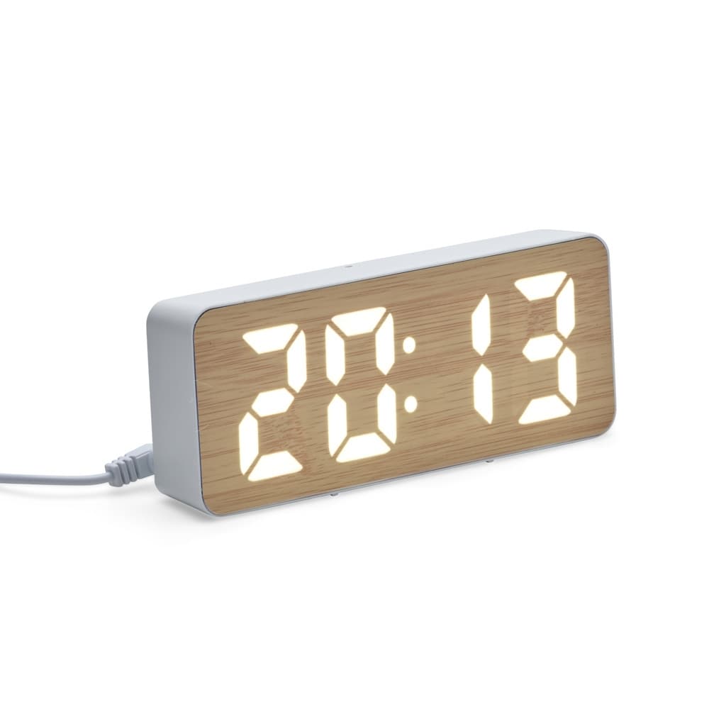 Relógio Despertador Plástico E Bambu Com Painel Led 18943