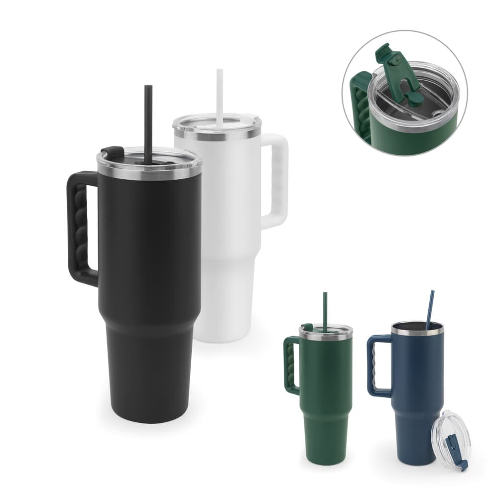 JOYNER XL. Copo De Viagem De Grande Dimensão Em Aço Inoxidável 91% Reciclado Com Parede Dupla Isolada A Vácuo E Acabamento Em Mate 1300 Ml 94373