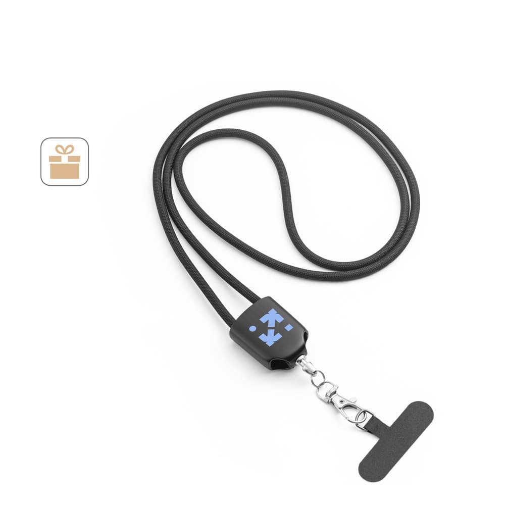 Zewail: cordão lanyard com suporte p/ celular, cabo USB-C e adaptadores em ABS/TPE reciclados - 97194